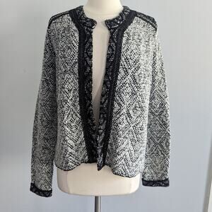 Chico's Black & White Textured Open-Front Cardigan Blazer